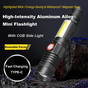 Đèn pin chiến thuật thể thao T6 COB <span class=keywords><strong>LED</strong></span> siêu sáng với logo laser độ sáng cao, tầm xa và hiệu suất phát sáng cao - Product Image 4