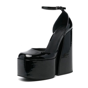 Summer Women's Dress <b>Shoes</b> Ankle Straps Patent Sandals High Chunky Heels Thick Platform Custom Colors Buckles Satin Pumps - Product Image 3