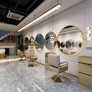Miroir Rond Tendance pour <span class=keywords><strong>Salon</strong></span> de Coiffure et Barbier, Mural Simple Face avec Éclairage LED - Product Image 1