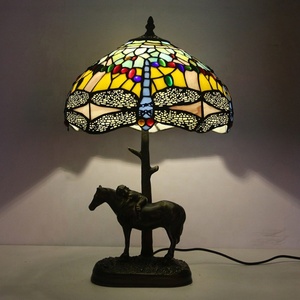 LongHuiJing European Multicolored Dragonfly Design Stained Glass LED Bedside Lamp for Living Room-Adjustable & Eco-Friendly - Product Image 1