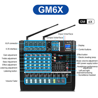 Amplificateur de puissance audio DJ numérique USB 6 canaux Biner GM6X 450W avec 4 micros sans fil