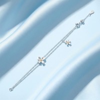 Zierliches S925 Silber Blumen-Armband 925 Sterling Silber Doppelketten Blumen-Charm-Armband