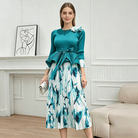 Nouvel Ensemble Deux Pièces Haut et Jupe Plissé Miyake Grande Taille pour Femme, Extensible, Imprimé Floral Africain, Brillant, pour l'Été