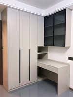 Armoire moderne beige en MDF avec étagères ouvertes et tiroirs, coiffeuse, mobilier de chambre OEM ODM