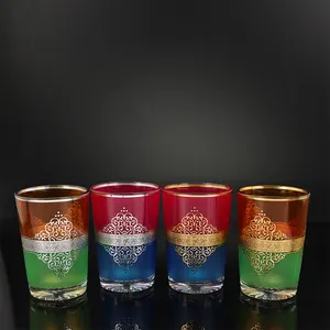 Vaso de vidrio de 6OZ, vaso de té marroquí, calcomanía de plata y oro, taza de té de vidrio turco, gran oferta