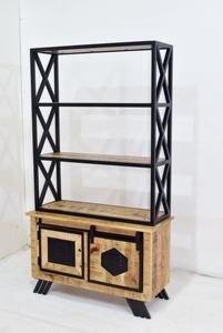 Estante de almacenamiento de hierro y madera maciza más vendido, vitrina de estilo industrial, muebles rústicos para el interior de la sala de estar del hogar - Product Image 3