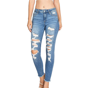 OEM Jeans skinny déchirés en denim super étiré pour femmes taille haute jeans ajustés pantalons pour femmes - Product Image 2