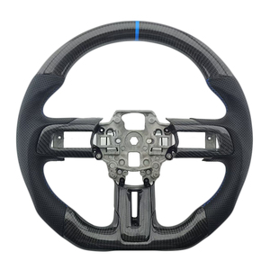 Volant de direction unique en cuir perforé avec bande bleue en fibre de carbone pour Ford Mustang - Product Image 1