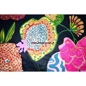 Tissu en coton indien tissé à la main imprimé au bloc, motif floral Jaipuri noir tropical, poids moyen, 3 yards, pour vêtements et saris - Sophia Art - Product Image 1