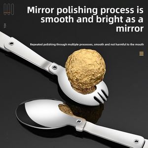 Cuillère, fourchette et couteau pliables en acier inoxydable avec étui de rangement, design minimaliste portable pour l'extérieur - Product Image 2