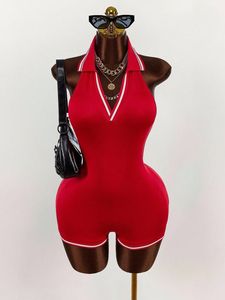 2026 Nuova <span class=keywords><strong>Tuta</strong></span> Intera da <span class=keywords><strong>Donna</strong></span> <span class=keywords><strong>Sexy</strong></span> con Schiena Scoperta Rossa Halter, Modello Bodycon Corto Estivo, Personalizzabile - Product Image 2