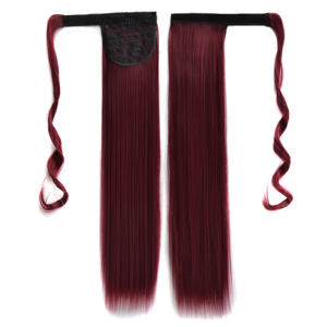 Extensions de Queue de Cheval Enveloppantes de <span class=keywords><strong>22</strong></span> Pouces, Extensions de Cheveux à Clipser, Cheveux Raides Naturels Marron Gris, Postiche - Product Image 4