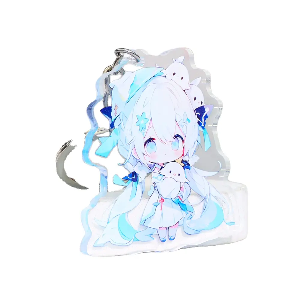 Dubbelzijdig Afdrukken Acryl Charme Holografische Acryl Sleutelhanger Anime Charms Glitter Epoxy Heldere Epoxy Custom Sleutelhanger