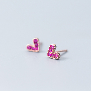 925 in argento Sterling rubino colore cubico Zirconia a forma di cuore placcato in oro rosa orecchini piccoli gioielli di moda per le donne - Product Image 1