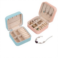 Mini boîte de rangement pour bijoux en cuir PU, étui de voyage à fermeture éclair, multi-compartiments, pour bagues, boucles d'oreilles, colliers, couleur personnalisée, fabrication en usine