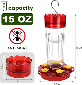 Comederos de Plástico para Colibríes para Exteriores, Resistentes a Hormigas y Abejas, Comedero Rojo para Colibríes de 15 Onzas con 5 Puertos de Alimentación - Product Image 2