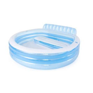สระว่ายน้ำเป่าลม PVC สีฟ้า ขนาด 90*86*31 นิ้ว สระสำหรับครอบครัว พร้อมที่วางแก้ว ความจุ 156 แกลลอน - Product Image 1