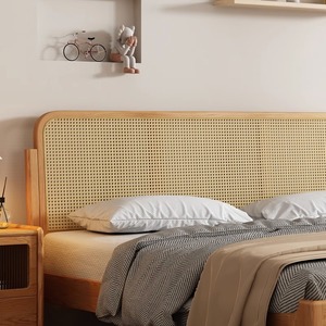 Lit en rotin de style nordique, bois de frêne massif, lit plateforme double de 1,8 m, meubles de chambre à coucher en bois naturel - Product Image 3
