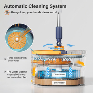 Ensemble de seau à serpillière écologique Homettler avec essoreuse automatique, tapis en microfibre réutilisables à rotation 360° pour le nettoyage à sec ou humide, équipement de nettoyage - Product Image 2