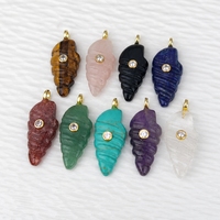 Pendentif en pierres précieuses naturelles (turquoise, quartz rose) en forme de conque Oncomelania plaqué or, breloques incrustées de zirconiums cubiques, breloque de mode, vente en gros