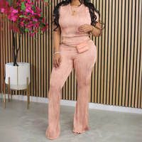 Ensemble de pantalons évasés à imprimé vague 3D de couleur unie de grande taille avec haut à manches courtes