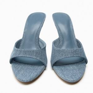 2023 Nuove Scarpe da <span class=keywords><strong>Donna</strong></span> Autunnali all'Ingrosso, <span class=keywords><strong>Ciabatte</strong></span> con Tacco Alto <span class=keywords><strong>in</strong></span> Denim <span class=keywords><strong>Blu</strong></span> Navy alla Moda - Product Image 3