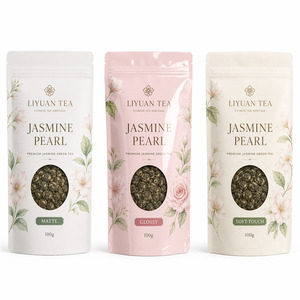 Sachets en Mylar à fond plat refermables <span class=keywords><strong>pour</strong></span> thé vert aux perles <span class=keywords><strong>de</strong></span> jasmin, emballage alimentaire vertical <span class=keywords><strong>pour</strong></span> thé en vrac et herbes chinoises, idéal comme cadeau - Product Image 2