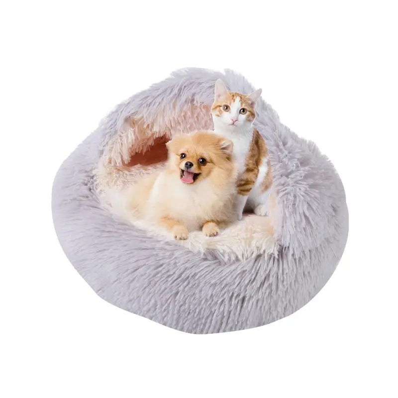 Winter Long Plush Pet Bed Round Cat Cushion Cat House 2 In 1 Warm Pet Basket Dog Sleep Bag Dog Nest Kennel