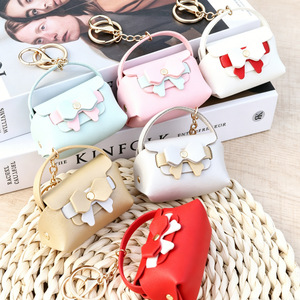 Bow Mini Faux Leather Coin Purse Keychain Portable <b>Small</b> Earphone Storage <b>Bag</b> <b>Sweet</b> Color Mini Handbag <b>for</b> Girls Backpack - Product Image 1