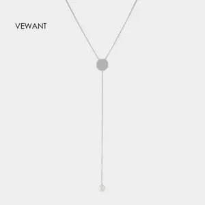 Vewant Fashion 925 perak murni kalung koin oktagon kustom koin Yunani Romawi berlapis emas kalung Lariat dengan mutiara