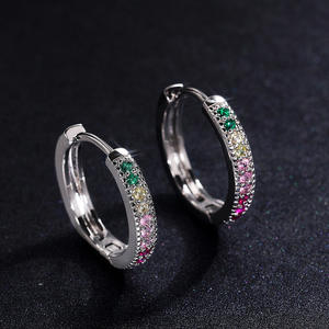 Trendy Silver Plated <b>Hoop</b> <b>Earrings</b> With Colored Zircon Stones Channel Setting For Women Party <b>Fashion</b> Jewelry - Product Image 4