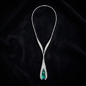 Luxury Women's 925 Silver Rhodium Plated <b>Pendant</b> Necklace With <b>Emerald</b> Cut Pear Shape Diamond Water Drop Design For Wedding - Product Image 3
