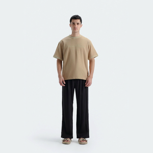 T-shirt Homme Beige à Manches Courtes Col Rond Coupe Oversize Décontracté 100% Coton Jersey Respirant Écologique 240g Couleur Unie Tricoté - Product Image 3