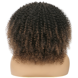 Nouvelle arrivée 16 pouces Afro Kinky Curly Perruque avec Bangs pour les femmes noires Glueless Full and Fluffy Bomb Long Curly Hair Perruques - Product Image 3