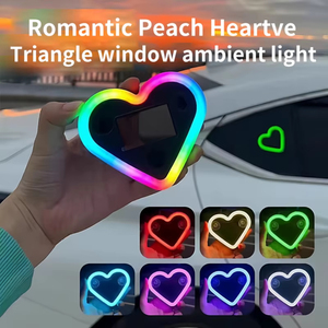 Lumière d'ambiance LED solaire en forme de cœur pour vitre arrière de voiture, néon décoratif sans éblouissement, lumière de confidentialité - Product Image 1