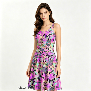 Robe d'été décontractée pour femme, imprimé Ours Maman Vibrant, sans manches, coupe trapèze évasée, motif animal abstrait, avec poches - Product Image 1