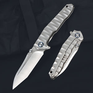 Hoja plegable de acero M390 de alta calidad 60HRC, cuchillo de bolsillo táctico Premium, mango de titanio, mecanizado CNC, excelente 60HRC OEM - Product Image 1