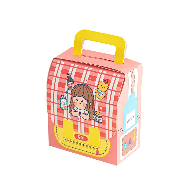 School bag type cartoon gift box portable baking snack candy box children's birthday gift packaging paper bag