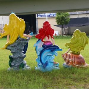 シェルに座っているカスタマイズされた屋外等身大樹脂彫刻人魚像 - Product Image 3