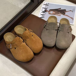 Bottes de neige pour hommes Htf, toutes saisons, gladiateur, bout carré, cuir véritable, mules, sabots, semelle en liège, légères, respirantes, fermeture à bouton - Product Image 1