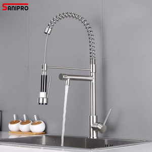 SANIPRO SUS304 mélangeur d'eau chaude et froide à <span class=keywords><strong>Double</strong></span> <span class=keywords><strong>sortie</strong></span>, robinets d'évier en acier inoxydable, robinet de cuisine à ressort - Product Image 5