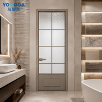 Porte de salle de bain en verre pour l'intimité, porte à charnières en aluminium, style vintage pour les zones humides