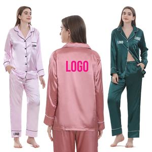 Logotipo de alta calidad personalizado fiesta nupcial novia dama de honor mujeres seda satén manga larga pijama conjunto - Product Image 5