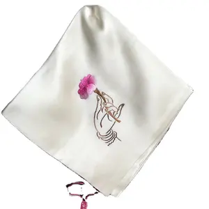 Pañuelo de seda de doble capa, pañuelo de seda 100% bordado a mano, venta al por mayor