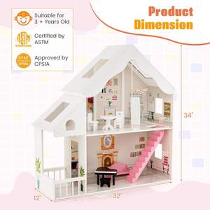 Set <span class=keywords><strong>Giocattolo</strong></span> Educativo in Legno 2-in-1 con Casa a Due Piani e 8 Pezzi di Mobili per Bambini Unisex, Fatto a Mano - Product Image 3