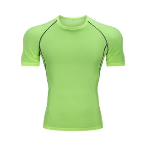 Grosir kaus pria ukuran besar cetak merek OEM kustom atasan teknik polos kaus poliester/katun untuk pakaian olahraga lari Gym