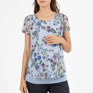 Atacado blusa dupla camada maternidade, com estampa floral roupas de maternidade mulheres grávidas tops