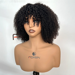 Parrucca Afro Ricci Crespi <span class=keywords><strong>con</strong></span> <span class=keywords><strong>Frangia</strong></span>, Realizzata a Macchina, in <span class=keywords><strong>Capelli</strong></span> Umani per Donne Nere, Densità 180%, Senza Pizzo, in <span class=keywords><strong>Capelli</strong></span> Vergini Grezzi, Vendita all'Ingrosso - Product Image 3