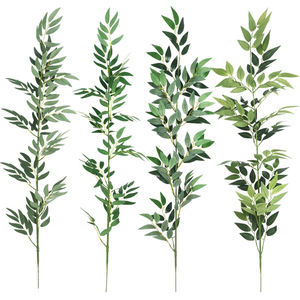 Feuilles d'eucalyptus artificielles en soie, <span class=keywords><strong>série</strong></span> de tiges de 1 m de long avec des feuilles de bambou, sensation naturelle pour l'intérieur et l'extérieur, longue durée - Product Image 2