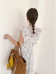 ซัสเทนาเดรสลำลองฤดูร้อนของผู้หญิงเดรสลายดอกไม้ยาวถึงพื้นแต่งระบายธรรมชาติพิมพ์ลายดิจิตอลซักได้ - Product Image 5